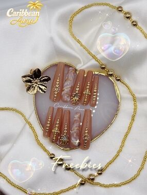 Nude White Marble Press On Nails | Rhinestones | Handmade | Reusable